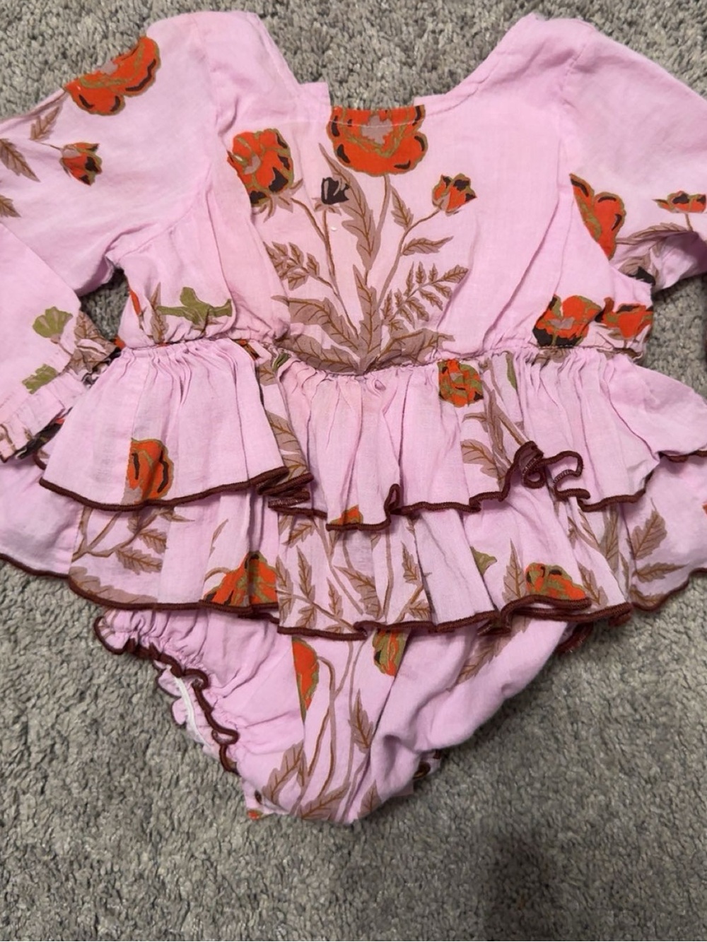 Pink Chicken Pink Floral Ruffle One-Piece Bodysuit with Orange Accents